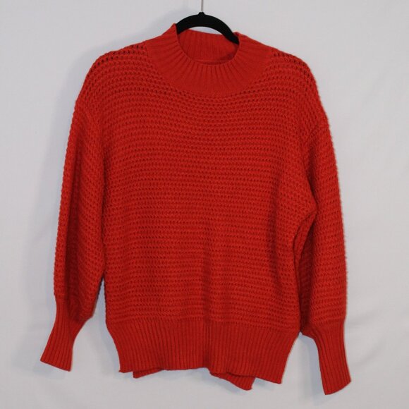 Sweaters - Womens orange chunky knit long-sleeve mock turtleneck ribbed hem and cuff XL